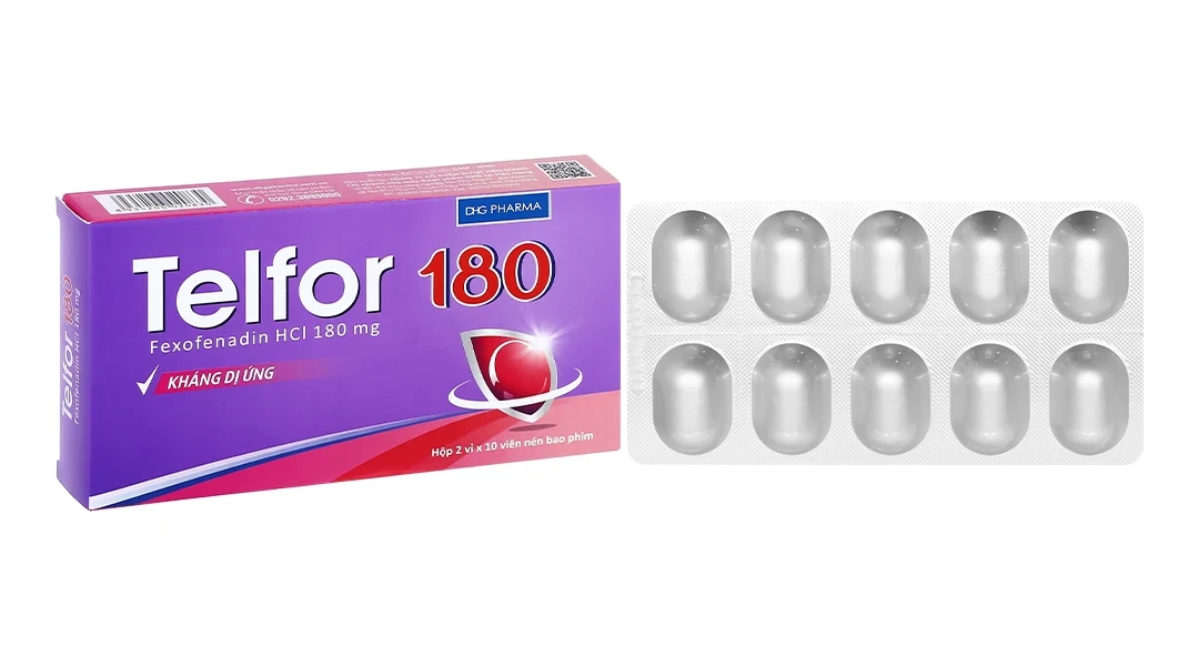 Thuốc Telfor 180 DHG điều trị triệu chứng của bệnh mày đay (2 vỉ x 10 viên)