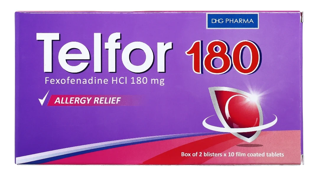 Thuốc Telfor 180 DHG điều trị triệu chứng của bệnh mày đay (2 vỉ x 10 viên)