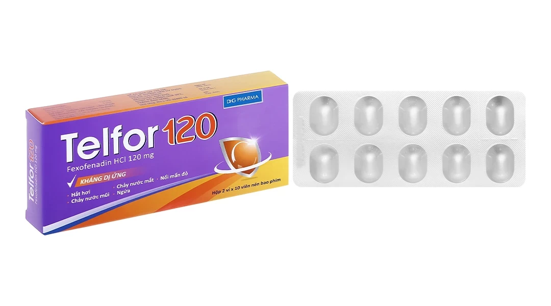 Thuốc Telfor 120 DHG điều trị các triệu chứng viêm mũi dị ứng (2 vỉ x 10 viên)