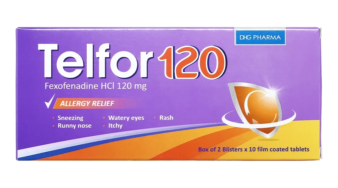 Thuốc Telfor 120 DHG điều trị các triệu chứng viêm mũi dị ứng (2 vỉ x 10 viên)