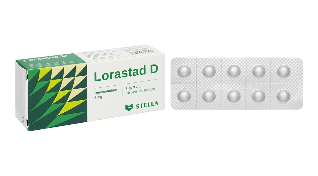Viên nén Lorastad D 5mg Stella giảm viêm mũi dị ứng, mày đay (3 vỉ x 10 viên)