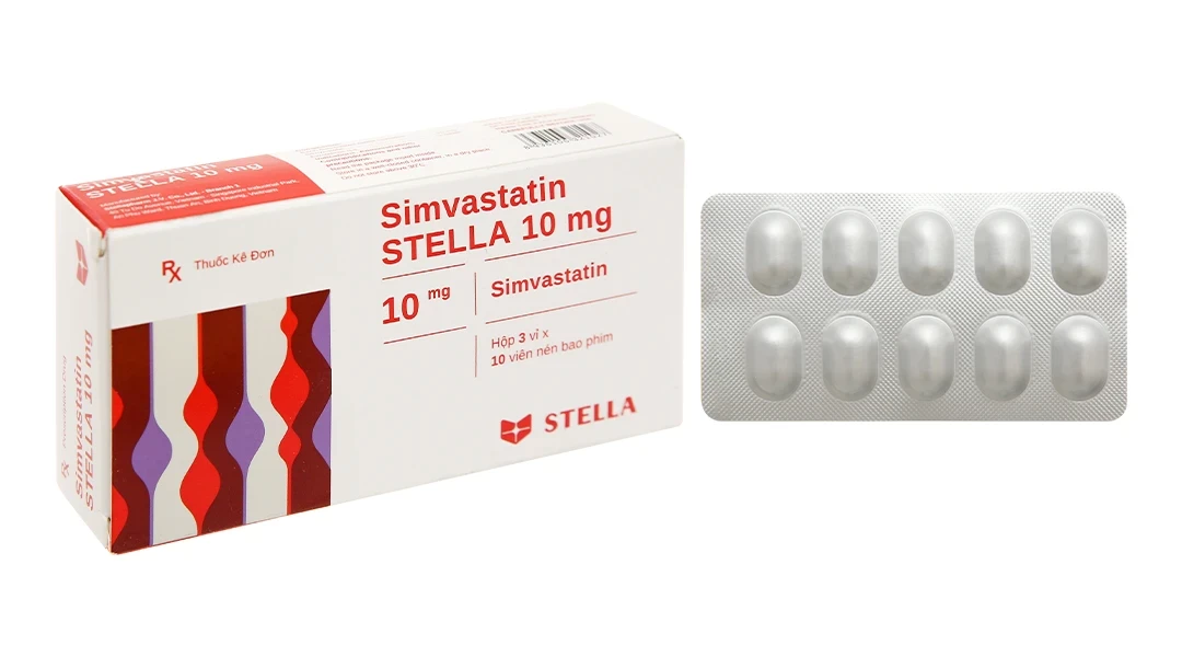 Thuốc Simvastatin Stella 10mg điều trị rối loạn lipid máu (3 vỉ x 10 viên)