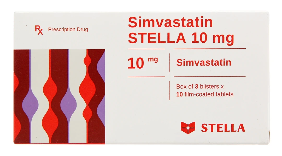 Thuốc Simvastatin Stella 10mg điều trị rối loạn lipid máu (3 vỉ x 10 viên)