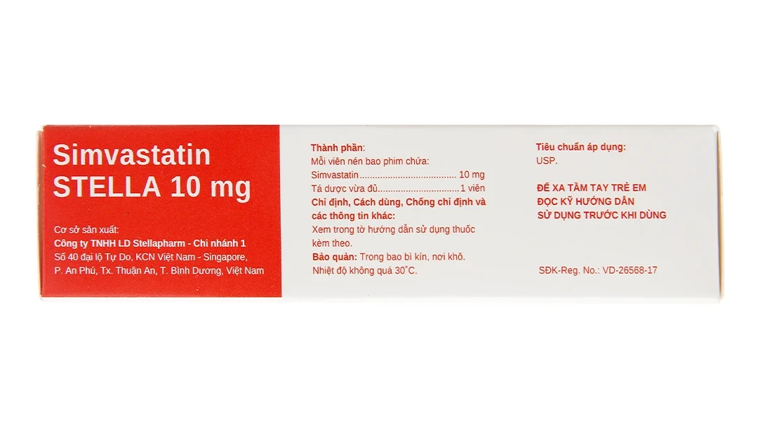 Thuốc Simvastatin Stella 10mg điều trị rối loạn lipid máu (3 vỉ x 10 viên)