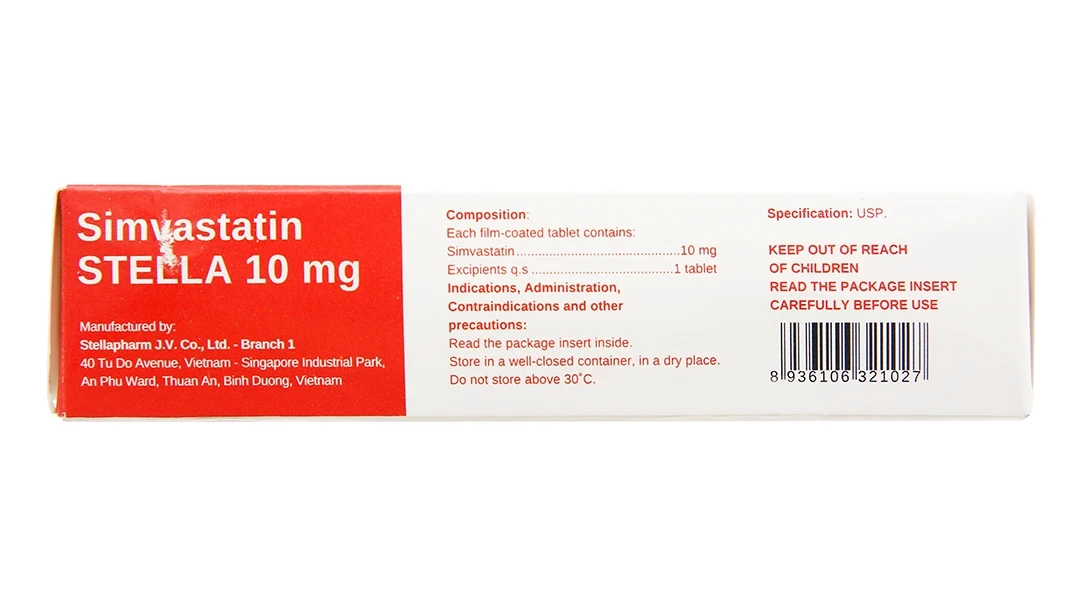 Thuốc Simvastatin Stella 10mg điều trị rối loạn lipid máu (3 vỉ x 10 viên)