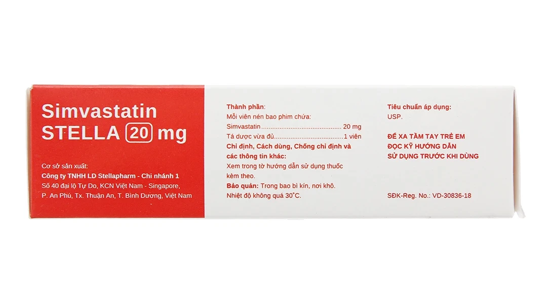 Thuốc Simvastatin Stella 20mg điều trị tăng cholesterol máu (3 vỉ x 10 viên)