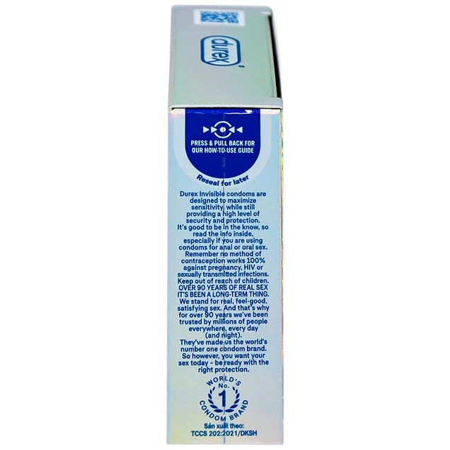 Bao cao su Durex Invisible Extra Thin Extra Sensitive siêu mỏng, vừa vặn và ôm sát (3 cái)
