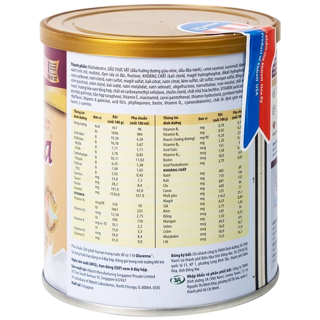 Sữa bột Glucerna Abbott bổ sung dinh dưỡng đặc biệt cho người đái tháo đường (380g)