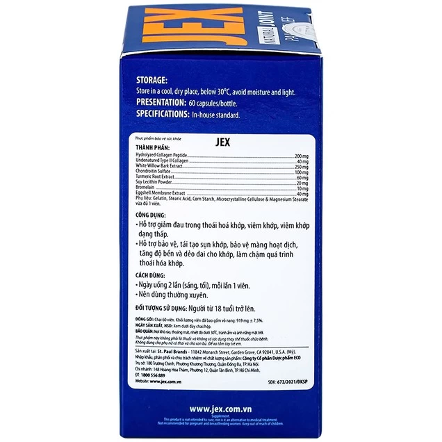 Viên uống Jex Ecogreen hỗ trợ giảm đau trong thoái hoá khớp, viêm khớp (60 viên)