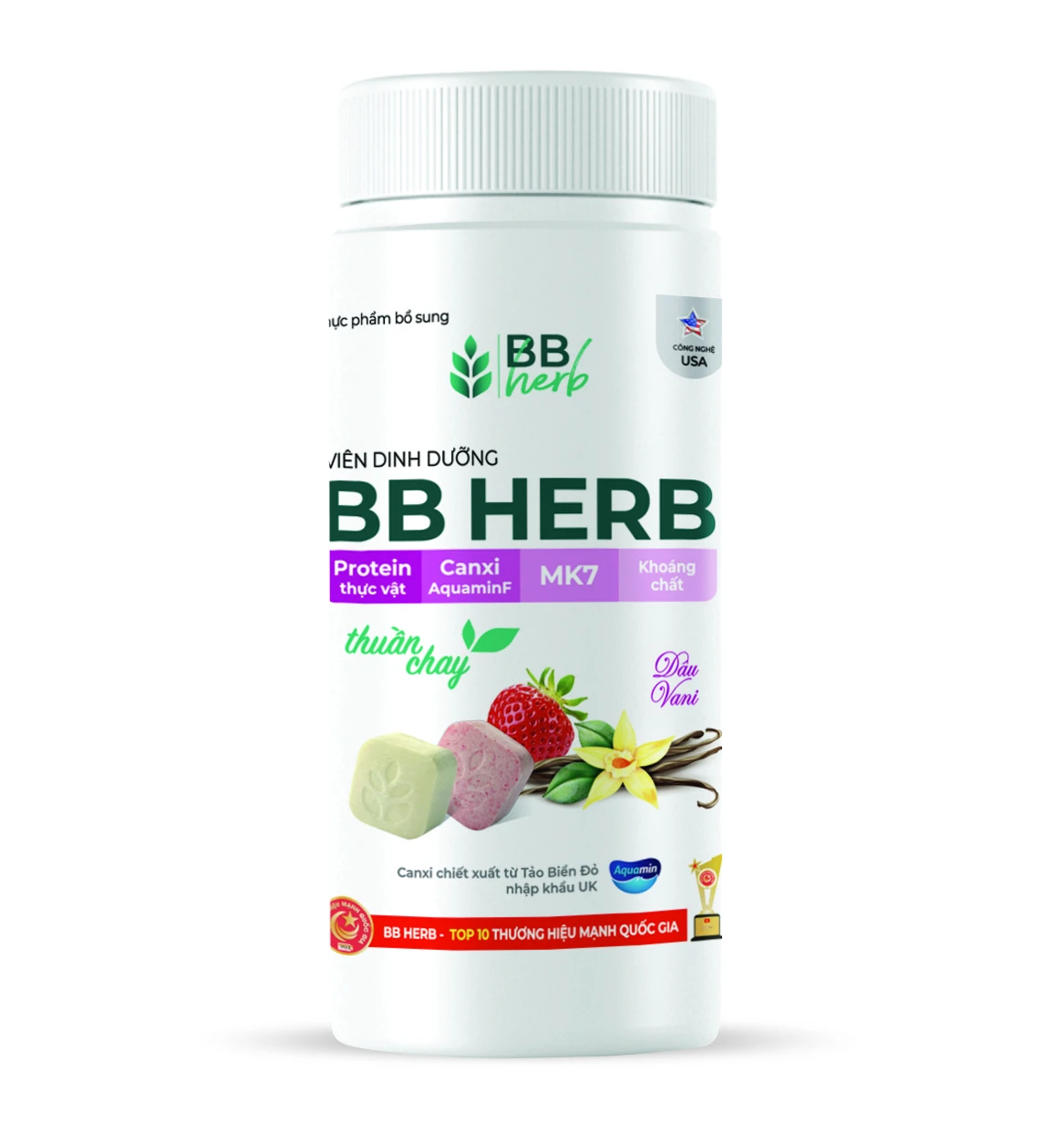 Viên sữa ăn liền BB HERB vị Dâu - Vani (Lọ 45 viên)