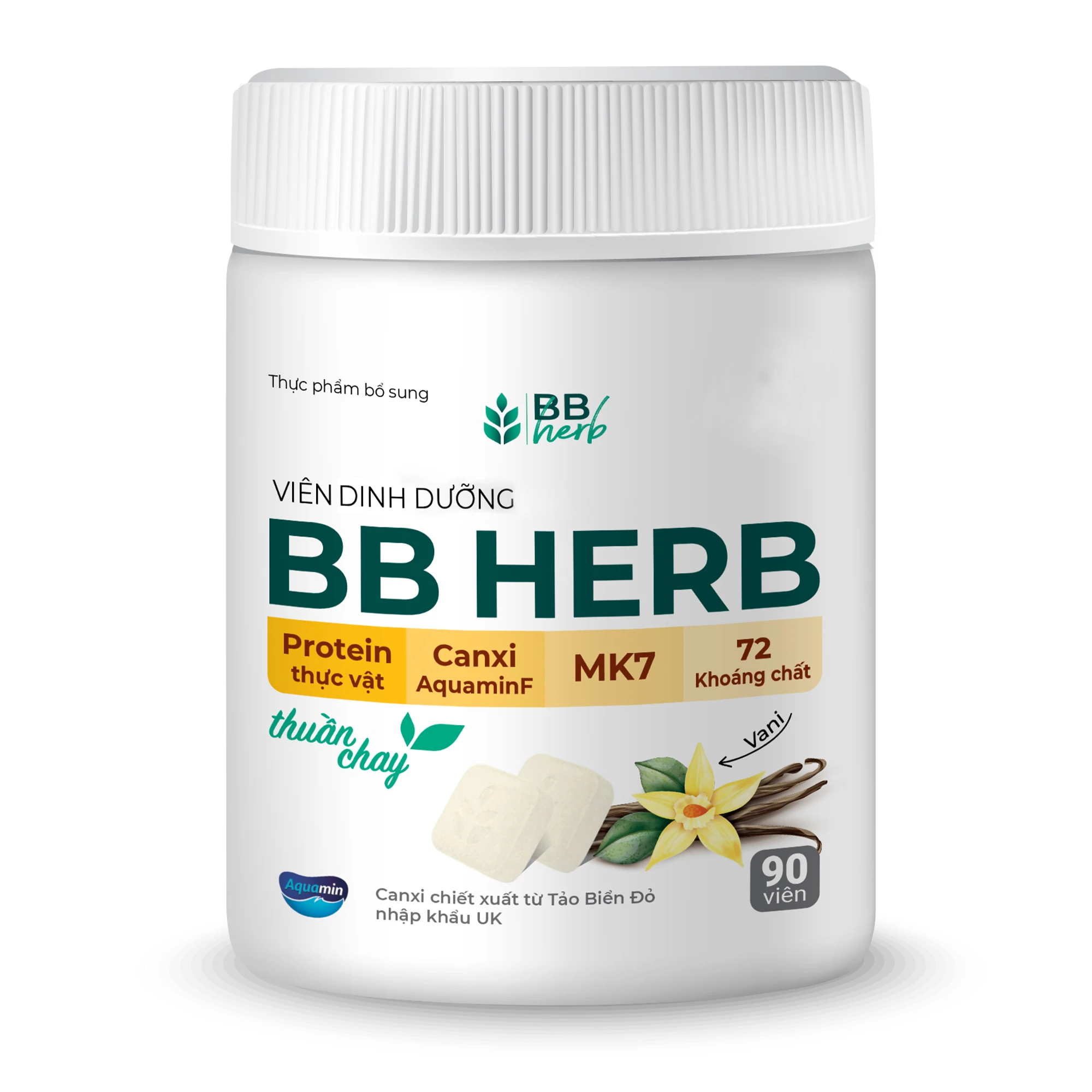 Viên sữa ăn liền BB HERB vị Vani (Lọ 90 viên)