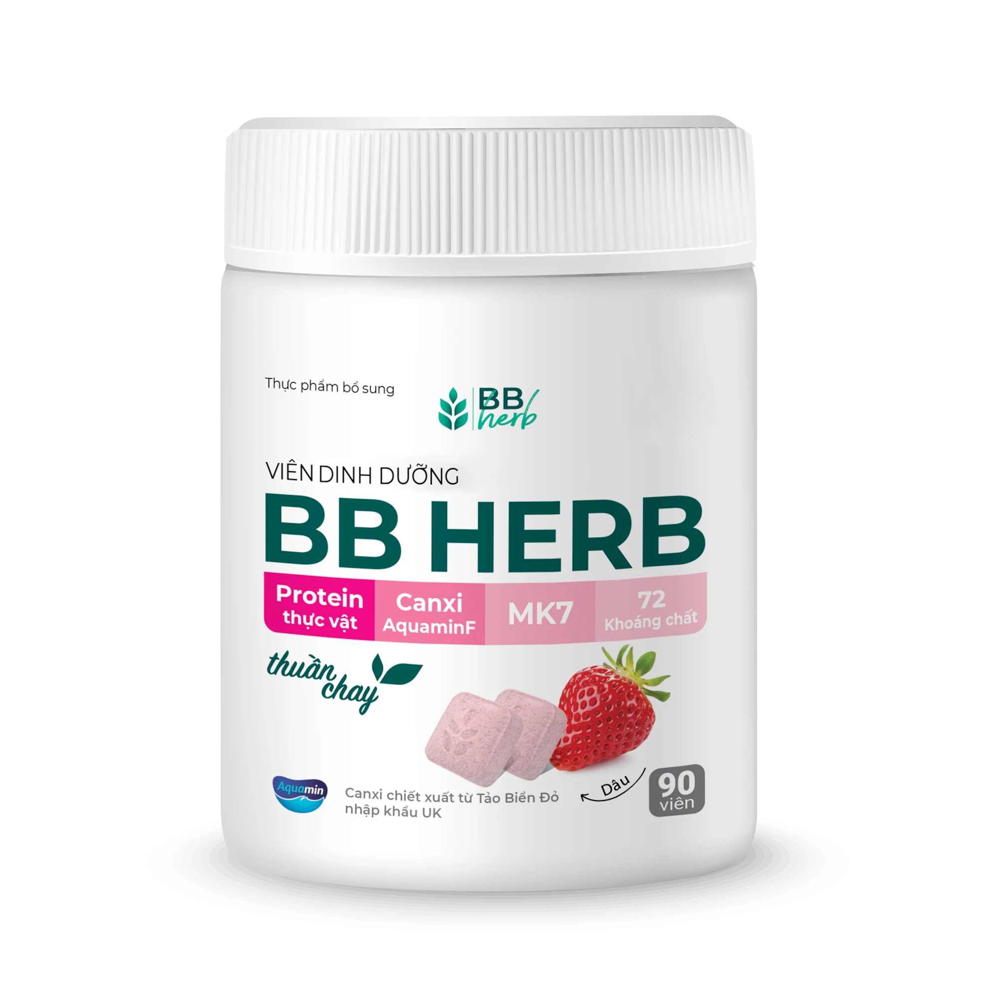 Viên sữa dinh dưỡng BB HERB vị dâu (Lọ 90 viên)